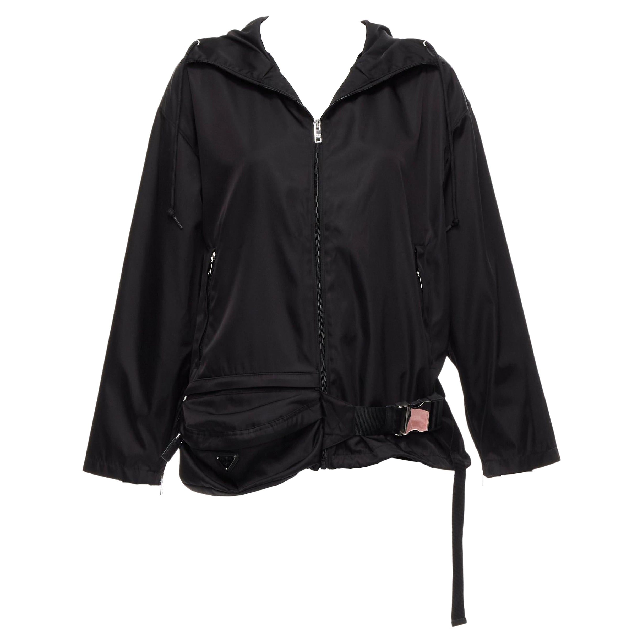 PRADA 2019 nylon triangle logo waist bag buckle hooded windbreaker jacket IT36 X For Sale