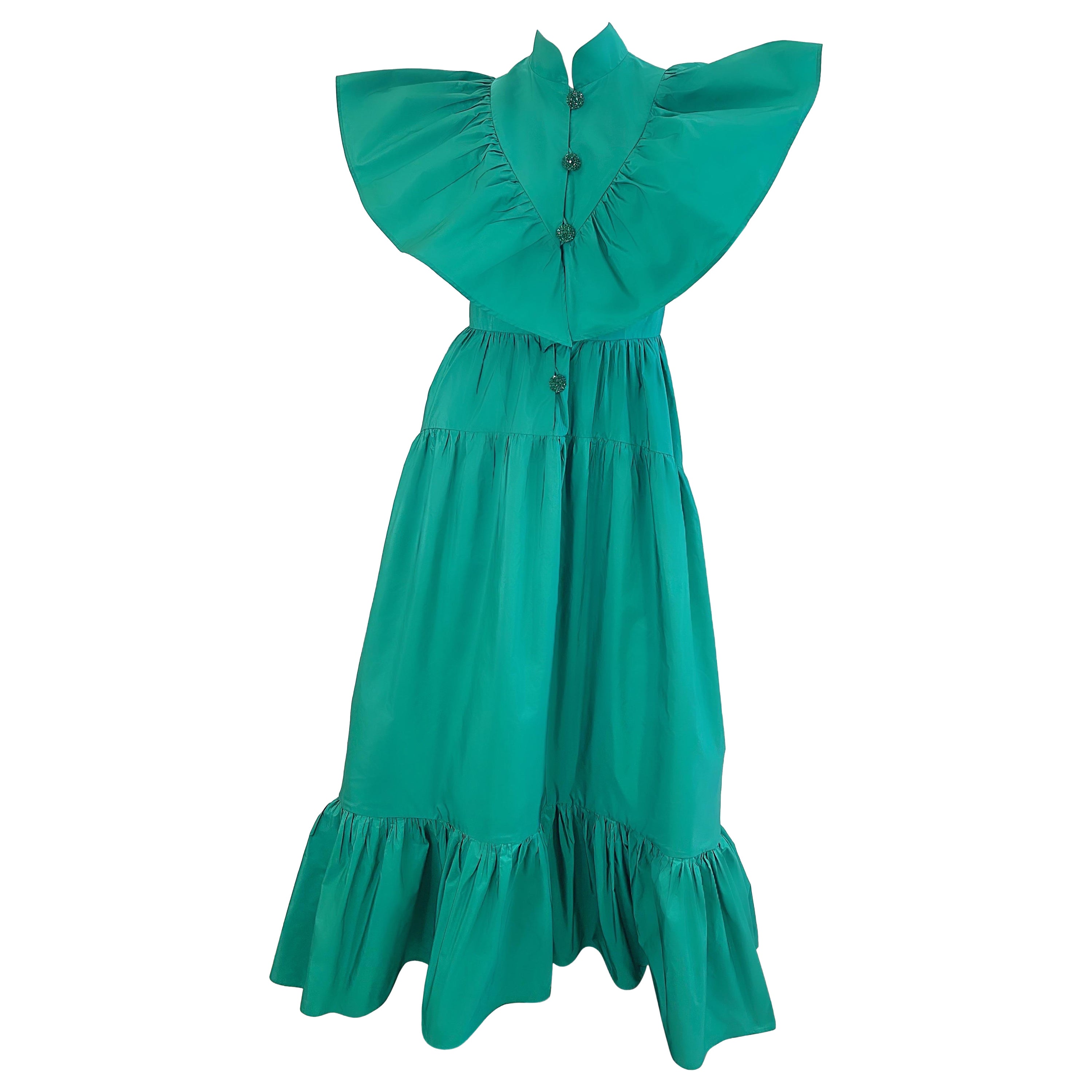 J. Perez Valette 2022 Kelly Green Avant Garde Silk Taffeta Rhinestone Gown Dress For Sale
