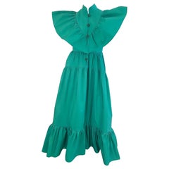 J. Perez Valette 2022 Kelly Green Avant Garde Silk Taffeta Rhinestone Gown Dress