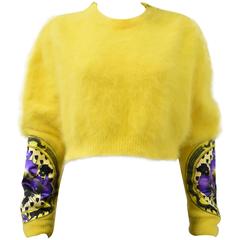 Givenchy Yellow Angora Wool Cropped Jumper with Digital Print Detail A/W 2011
