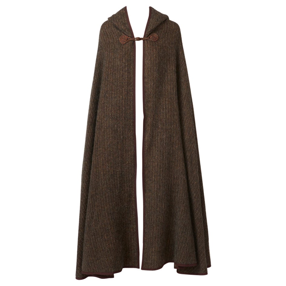 Yves Saint Laurent Rive Gauche Moroccan Inspired Hooded Wool Cape 1970's For Sale