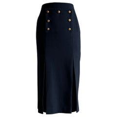 Alexander McQueen 2011 Navy Blue Anchor Button Skirt as Seen on Kate Middleton