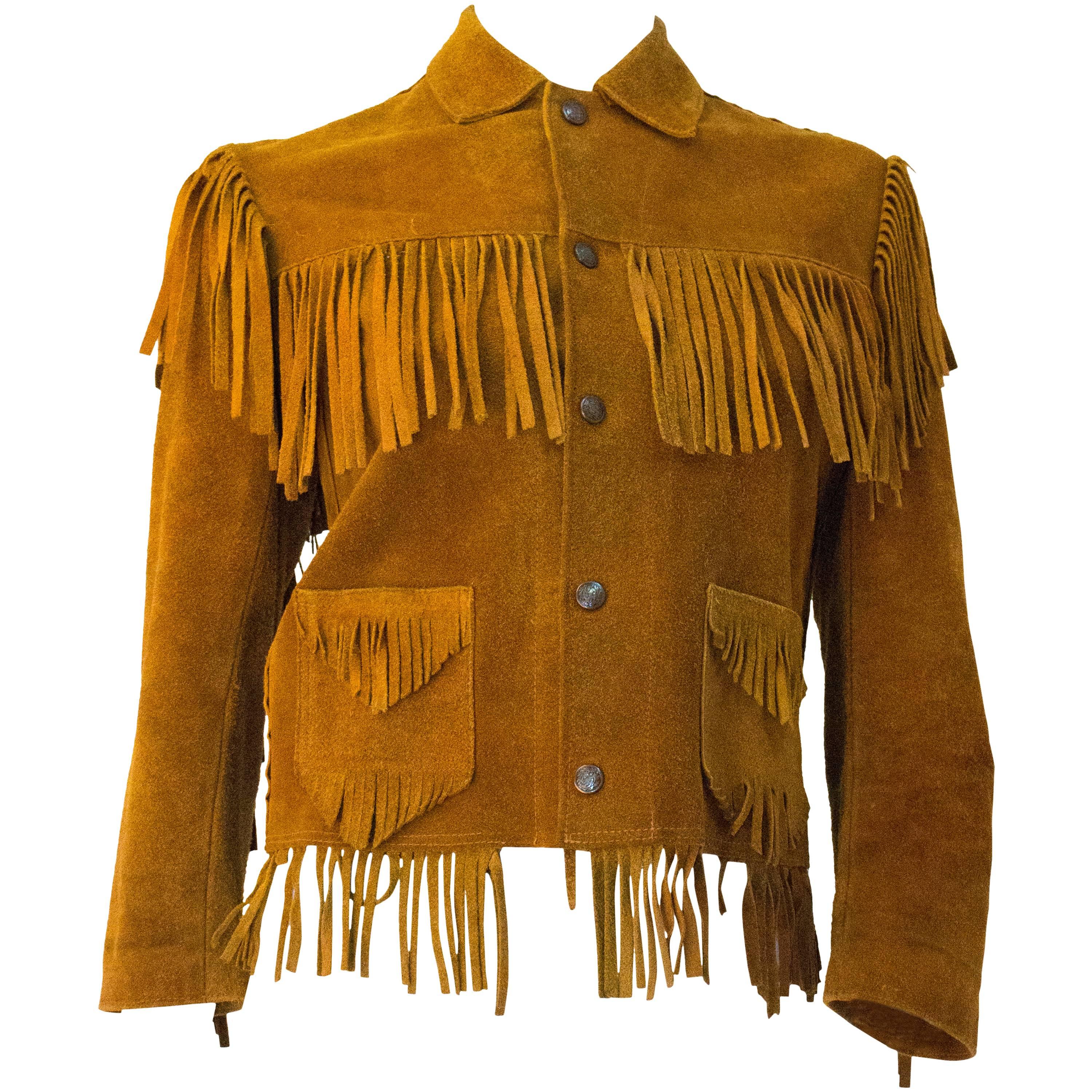 60s Small Suede Western Fringe Jacket  For Sale