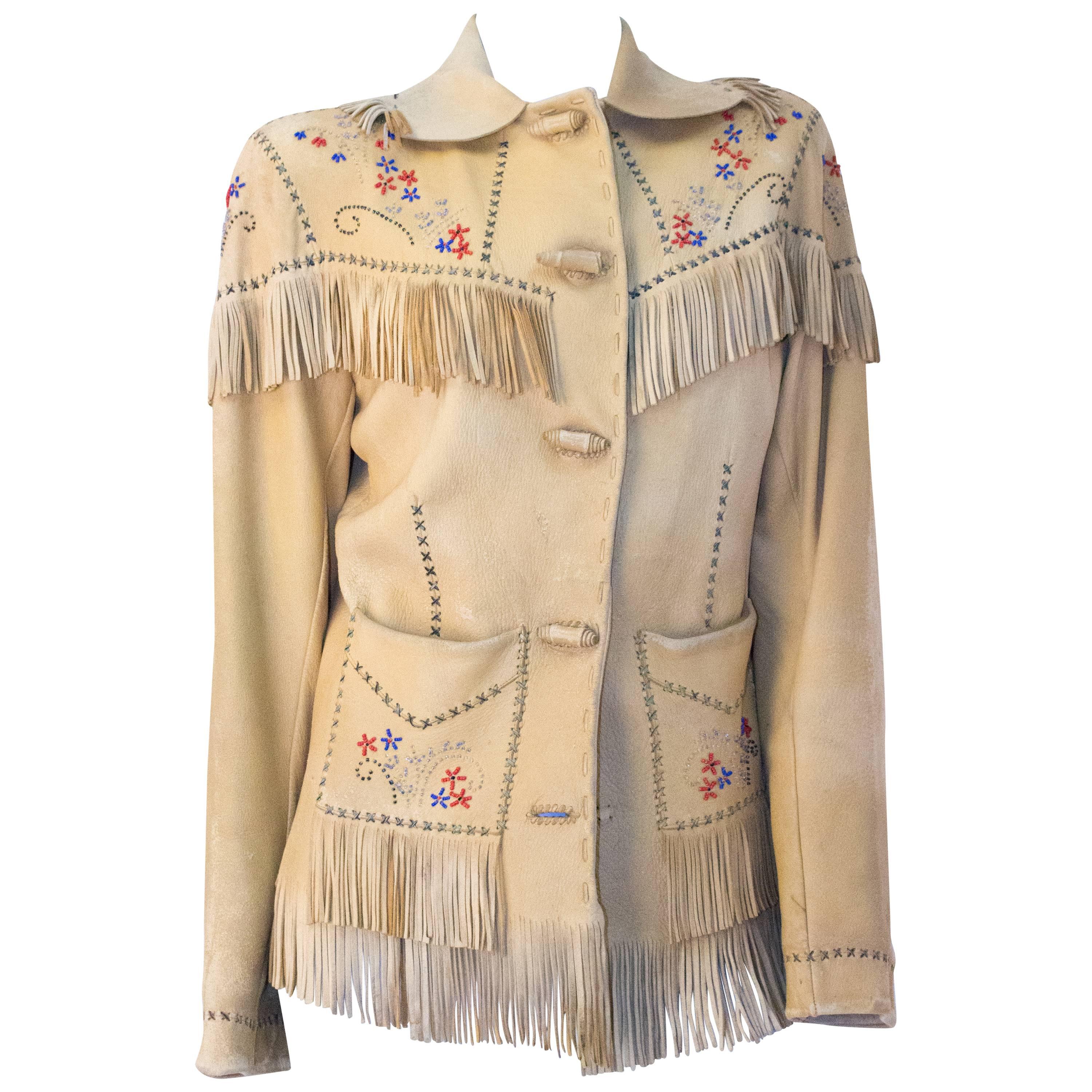 40s Western Beaded Leather Fringed Jacket