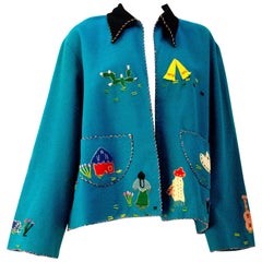 Vintage 40s / 50s Teal Mexican Embroidered Jacket 