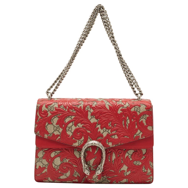 Gucci Red GG Supreme Canvas and Leather Medium Dionysus Arabesque Shoulder  Bag For Sale at 1stDibs