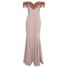 Badgley Mischka Light Pink Embellished Crepe Off Shoulder Gown M