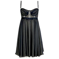 DOLCE&GABBANA Black and Beige Silk Dress with Adjustable Straps | Size 8US 40EU