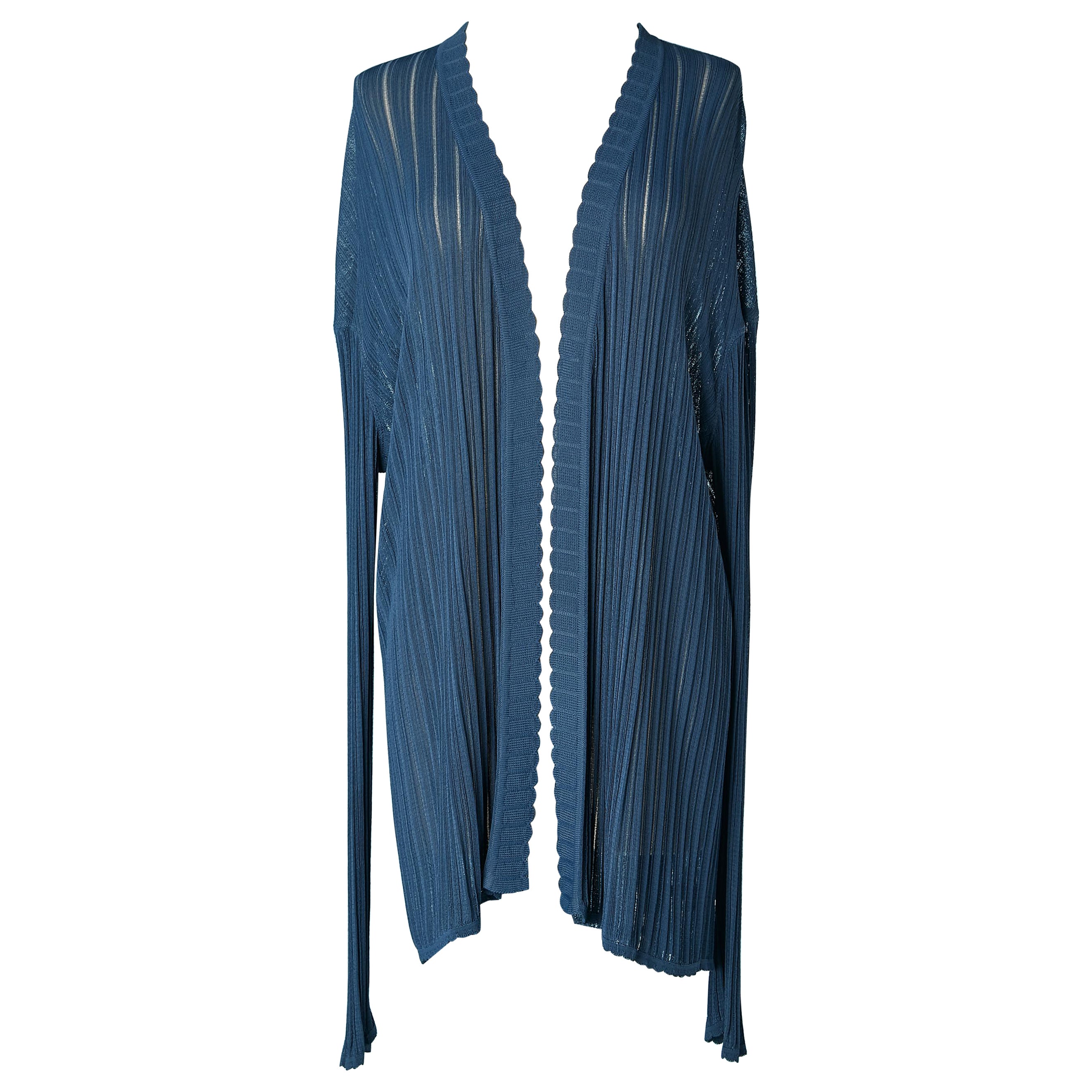 Blue ribbed edge to edge cardigan in rayon knit AlaÏa  For Sale