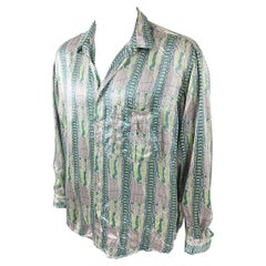Fiorucci Vintage Mens Italian Green Satin Party Shirt, 1980s