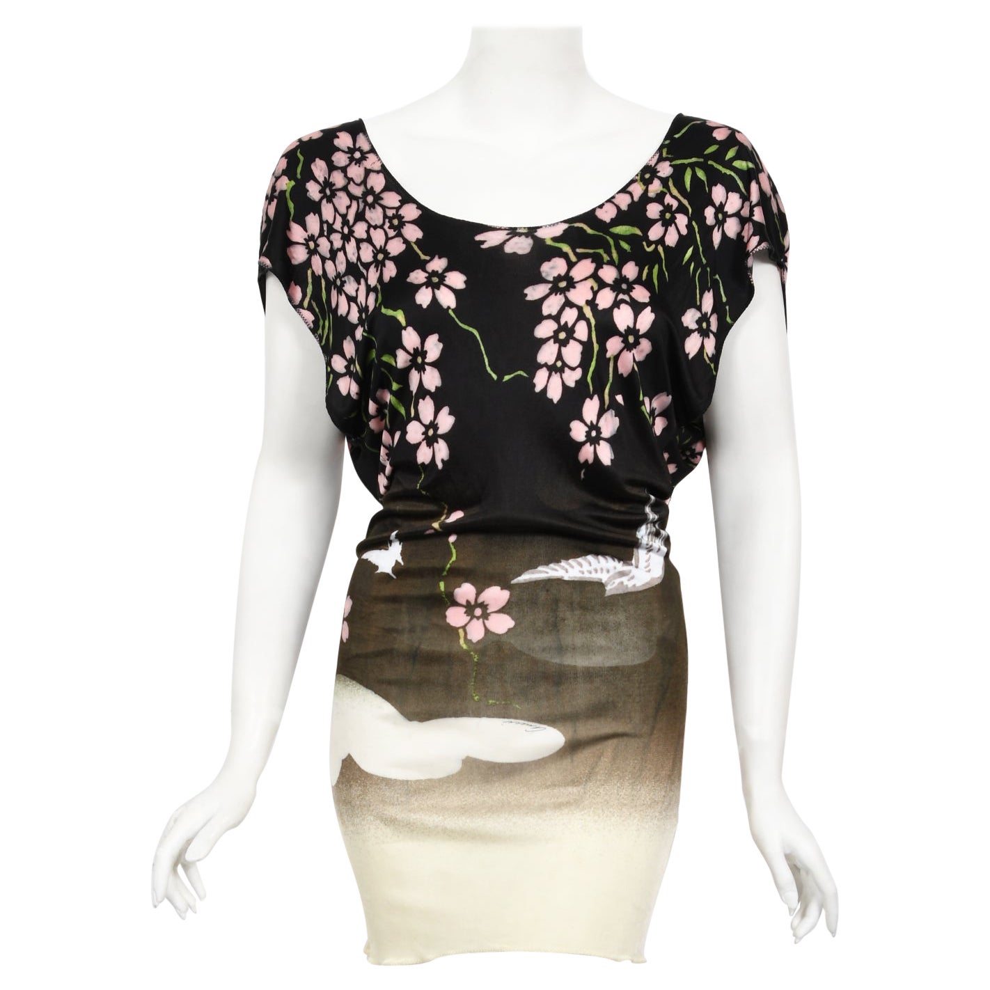 Vintage 2003 Gucci by Tom Ford Runway Cherry Blossom Stretch Silk Mini Dress