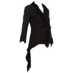 Yohji Yamamoto Black Silk Wool Tweed Cutaway Jacket With Fringe Trim, Fall 2013 10