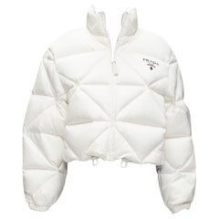 PRADA RE-NYLON cream goose down feather triangle quilted puffer jacket IT38 