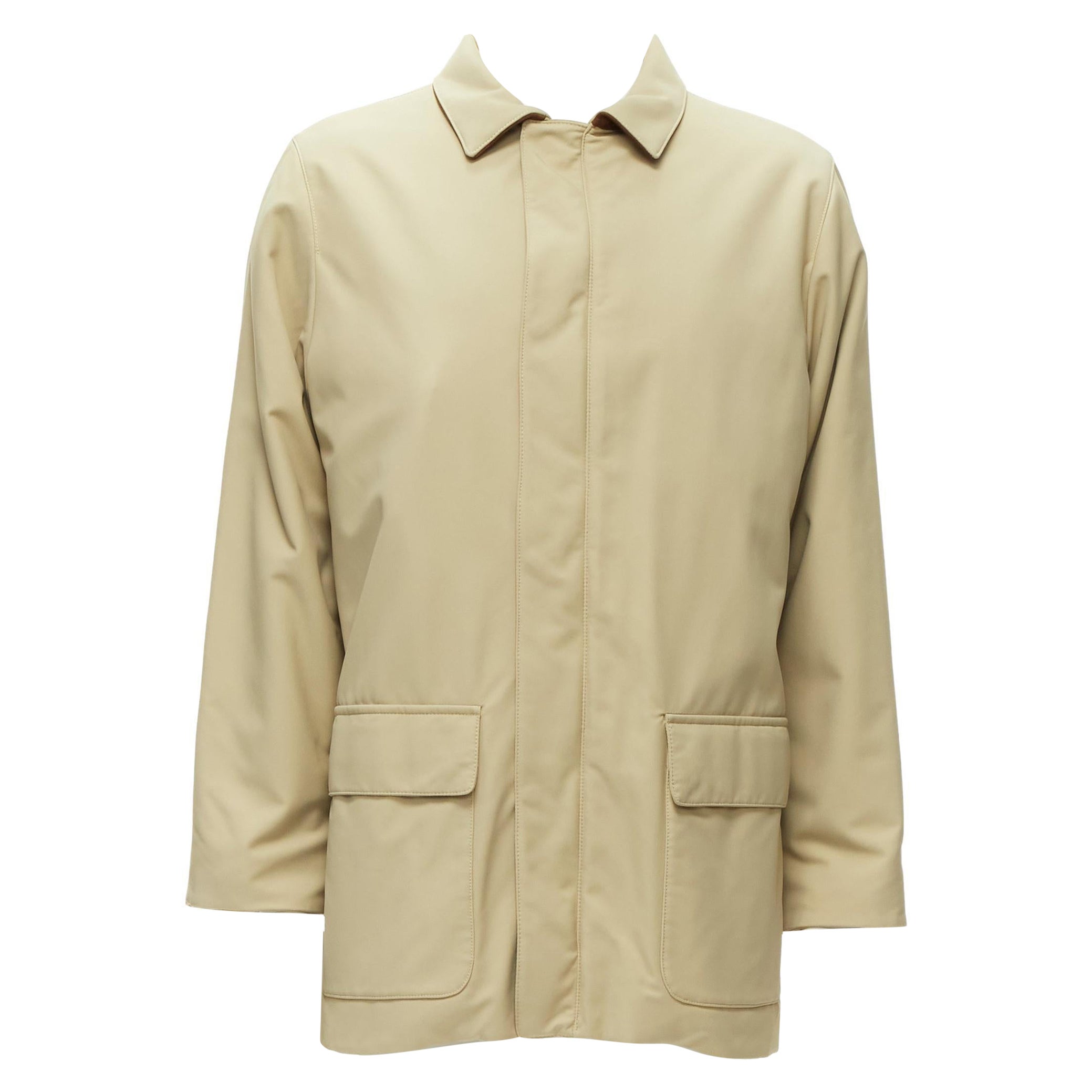 LORO PIANA Storm System beige nylon minimal pocketed longline coat S For Sale