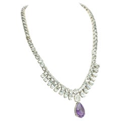 Antique 10ct Pear Cut Amethyst and Topaz Necklace