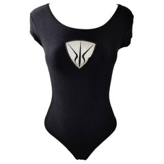 Nick Coleman Vintage Womens Black Bodycon Embroidered Bodysuit Top