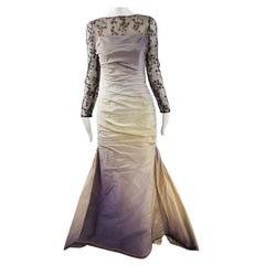 Jacques Azagury Vintage Ombré Silk Taffeta & Sequin Lace Evening Ball Gown Dress