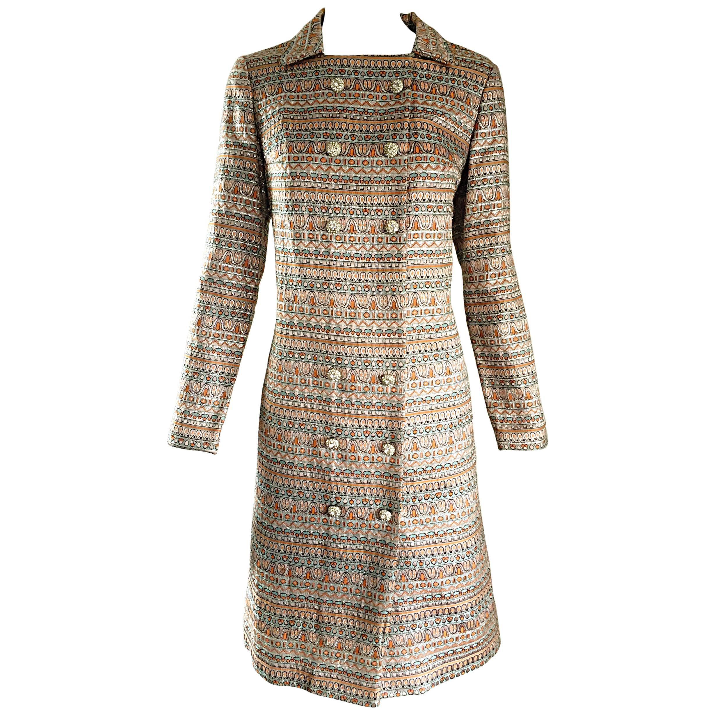 Beautiful 1960s Silk Brocade Amazing Rhinestone Back Mod 60s Couture Jacket Coat For Sale