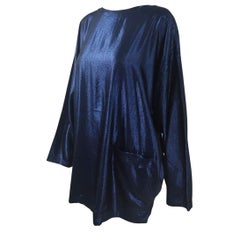 Gianni Versace Vintage Blue Metallic Lurex Batwing Tunic Top Shirt Blouse, 1980s