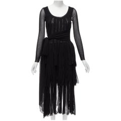 JEAN PAUL GAULTIER SOLEIL Vintage Schwarzes Kleid mit Fransen und Gürtel aus Tüll S