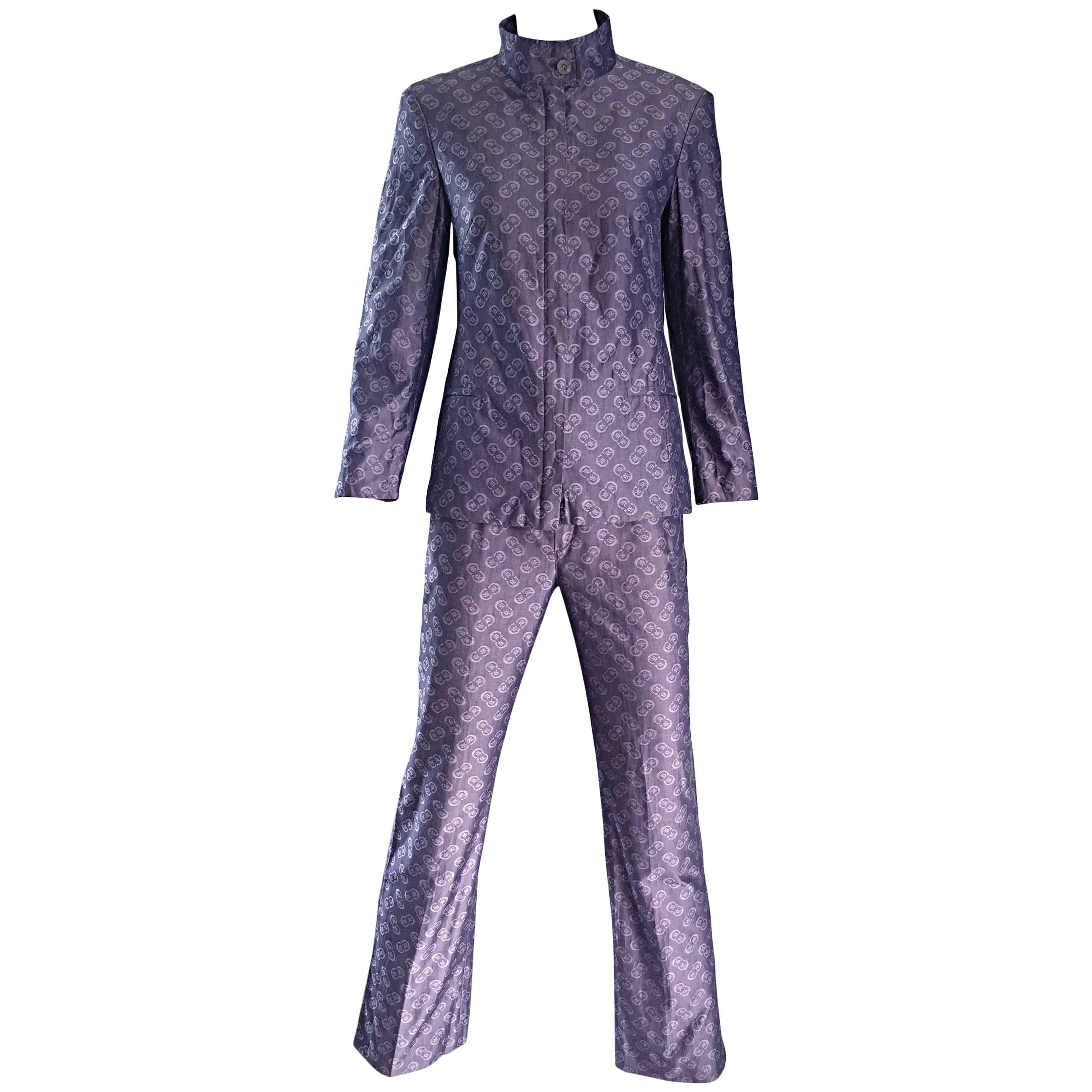 Vintage Nino Cerruti 1881 Indigo Sz 4 Blue Pajama Style 1990s 90s Logo Pant Suit