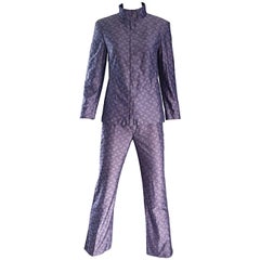 Nino Cerruti 1881 Indigo Taille 4 Tailleur pantalon bleu style pyjama des années 1990 avec logo des années 90