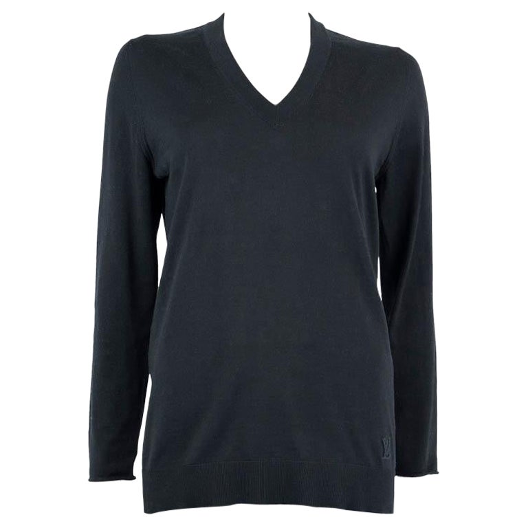 LOUIS VUITTON black wool V-Neck Sweater M For Sale