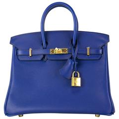 Hermes Handbag Birkin 25 Swift Leather 73 Blue Saphir Gold Hardware 2015.