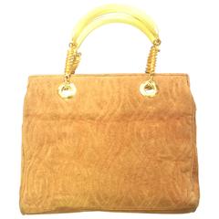 Vintage FENDI tanned brown suede twisted rope stitch handbag, golden handles