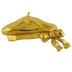 Chanel Vintage Gold Toned Beret Hat Brooch