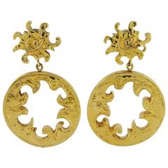 Christian Lacroix Vintage Abstract Gold Toned Hoop Earrings 9
