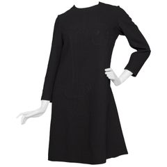 60s Pierre Cardin Vintage Space Age Black Wool Dress S