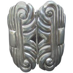 Mexican Sterling Massive Hinged Artisan Cuff Bracelet c 1940s 11