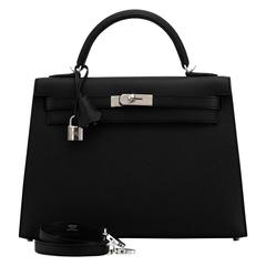 Hermes Kelly II 32cm Sellier Epsom Leather Black Color Palladium Hardware 2016