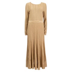 CHANEL gold viscose 2016 ROME PLEATED LUREX MAXI Knit Dress 42 L