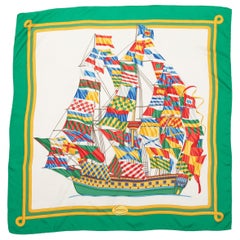 White & Multicolor Gucci Boat Print Silk Scarf