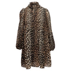 Black & Tan Ganni Leopard Print Long Sleeve Dress