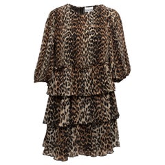 Black & Tan Ganni Leopard Print Tiered Dress