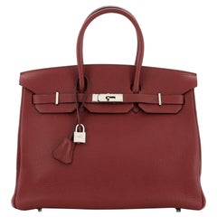 Hermes Birkin Handbag Rouge H Clemence with Palladium Hardware 35