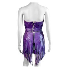 Versace S/S 2023 Runway Unworn Leather Fringed Cutout Buckles Purple Mini Dress