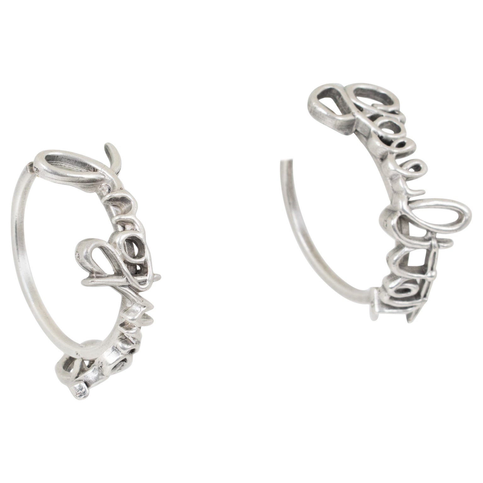 Jean Paul Gaultier Couture Cursive Silver Plate Hoop Pierced Earrings For Sale