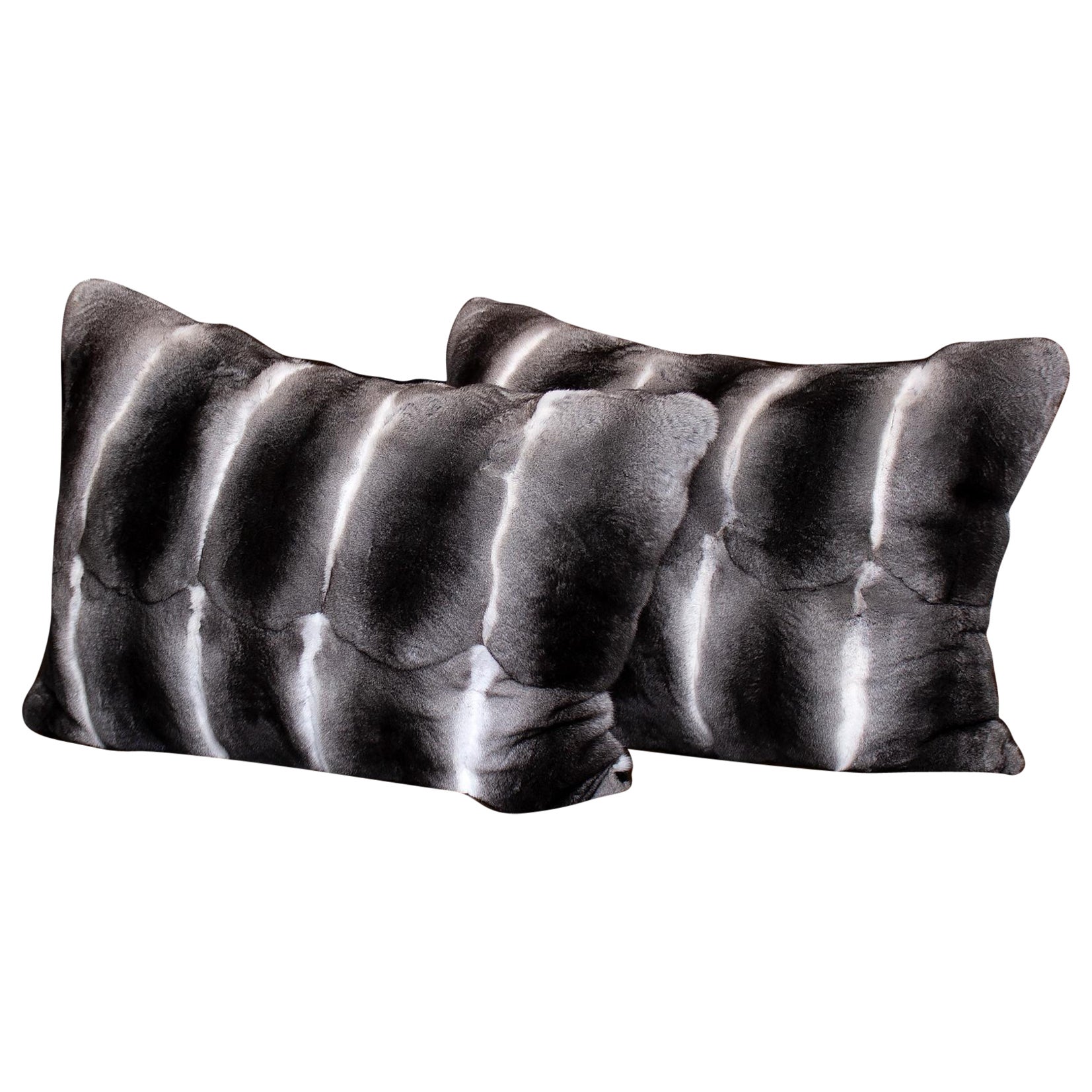 Brand New Black Velvet Chinchilla Fur Pillows (16"x10") For Sale
