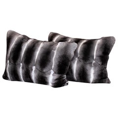 Brand New Black Velvet Chinchilla Fur Pillows (16"x10")