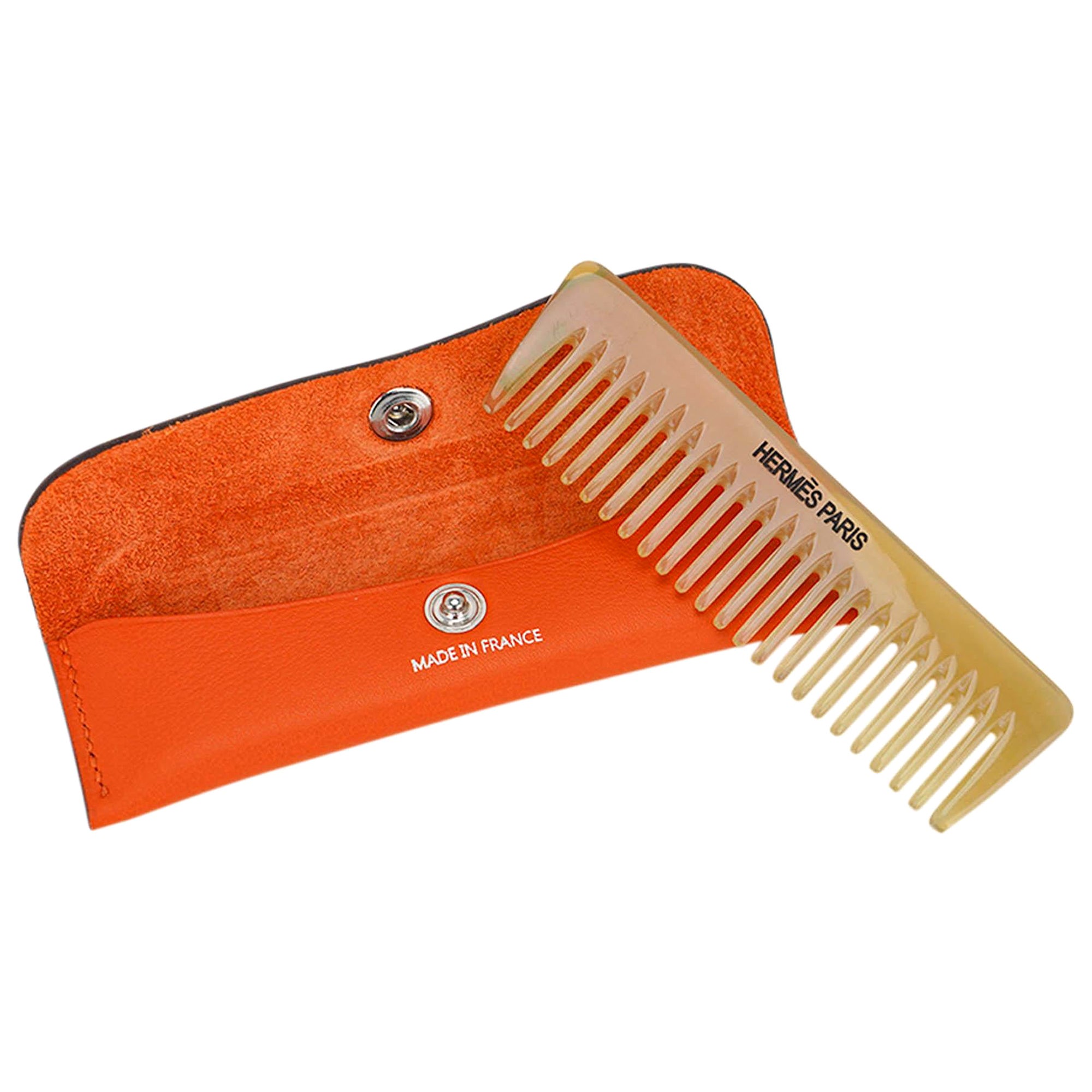 Hermes Horn Comb with Orange Swift Leather Case For Sale