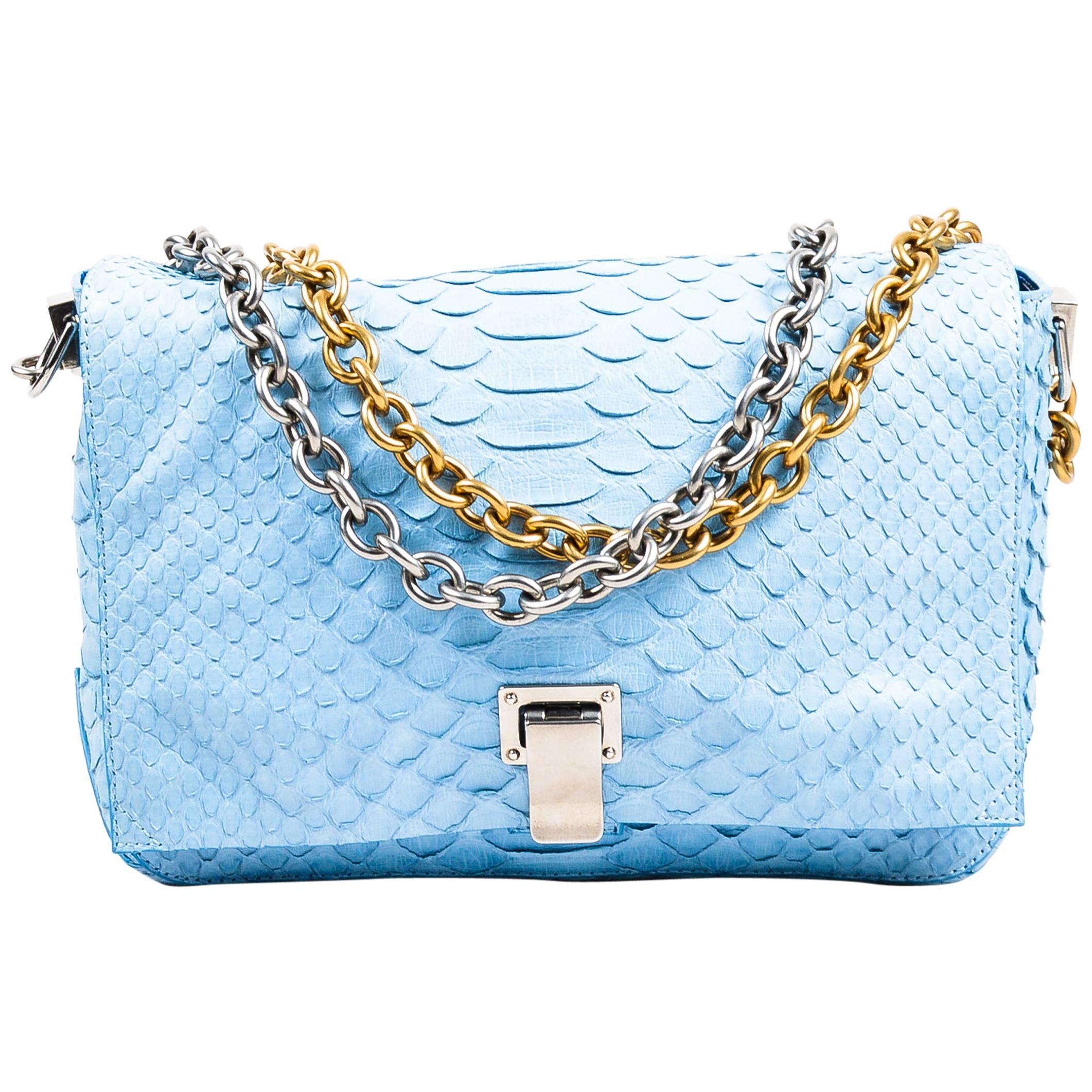 Proenza Schouler Blue Python Two Tone Chain Shoulder Strap "Small Courier" Bag For Sale