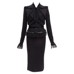 JOHN GALLIANO Vintage  wool tweed braid trim ruffle jacket skirt suit FR40 L