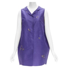 SHIATZY CHEN 100% silk voilet oriental floral bird embroidery cocoon vest IT44 L