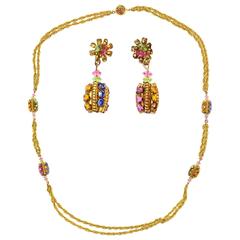 Miriam Haskell Multi-Color Crystal Necklace & Earring Set 