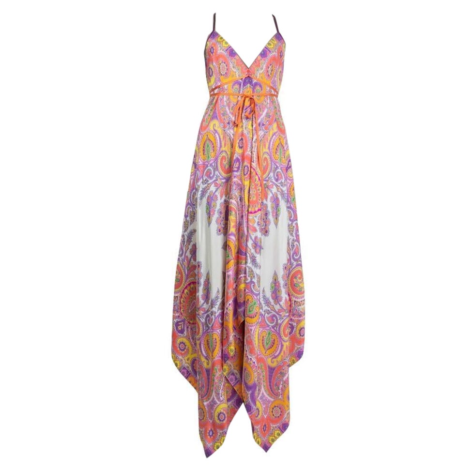 ETRO orange purple silk PAISLEY MOONLIGHT HANDKERCHIEF MAXI Dress S For Sale