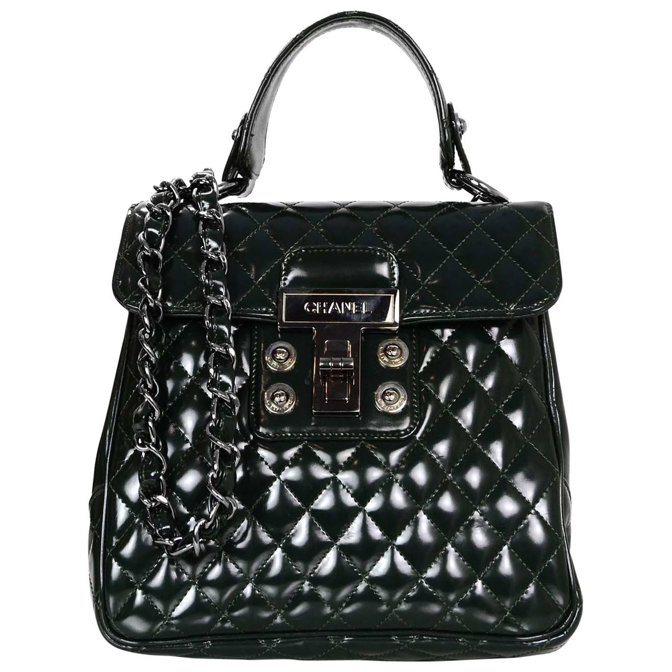 Chanel Bottle Green Glazed Calfskin Mademoiselle Top Handle Bag For